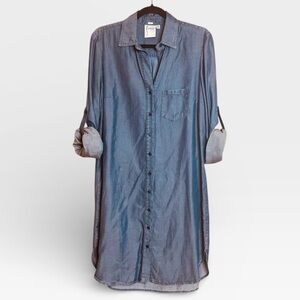 FINLEY Tenciel Blue Sz S Shirt Dress Roll Tab Sleeves